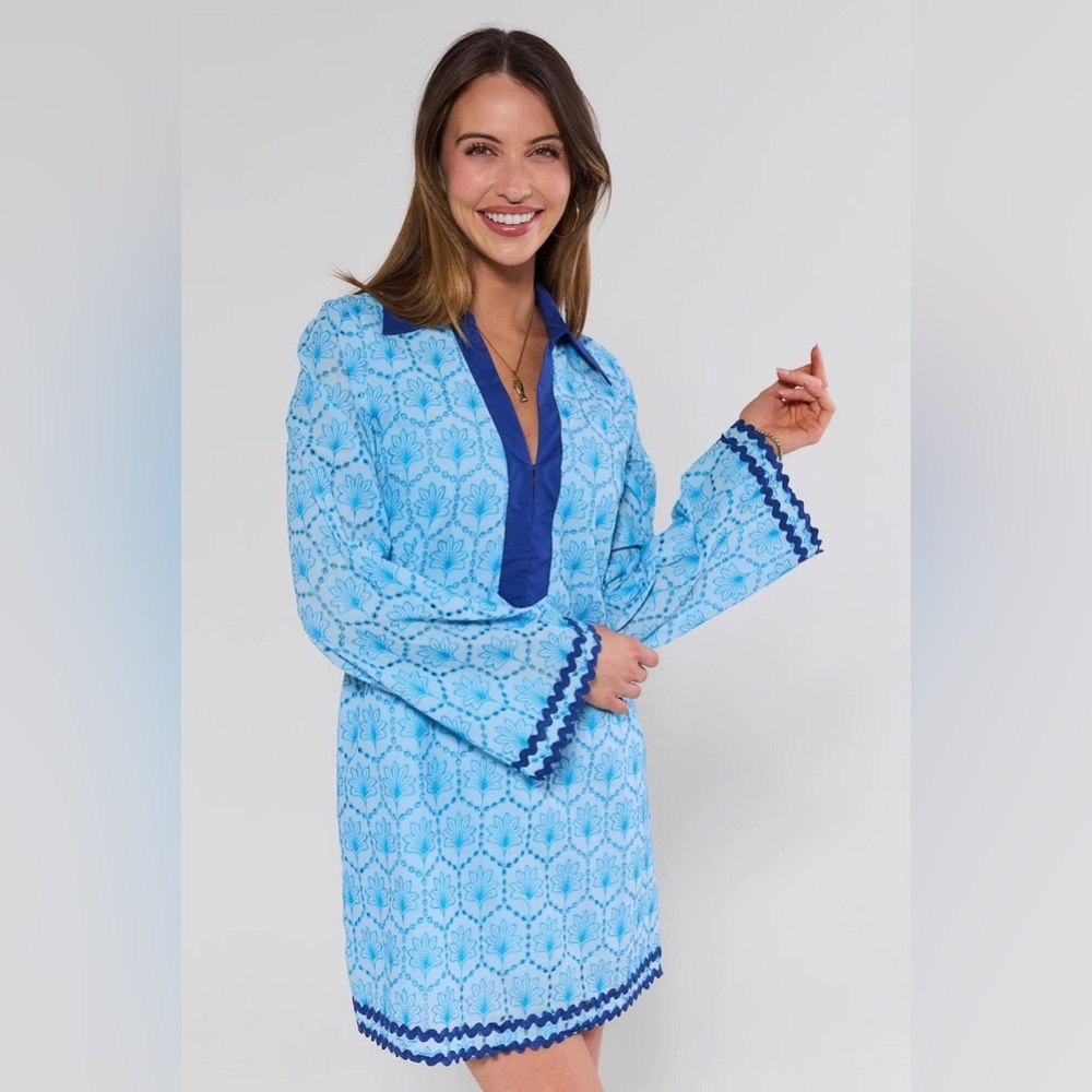 Avara Cove Blue Embroidered Tunic Dress | Size S | NWOT - Picture 3 of 11